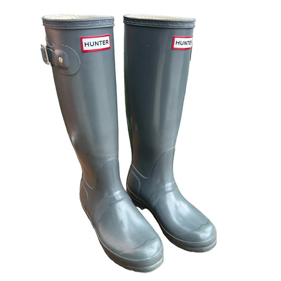 Hunter Women's Bota Original Tall Gloss Graphite Knee-High Rain Boot Size 6 - Picture 1 of 11